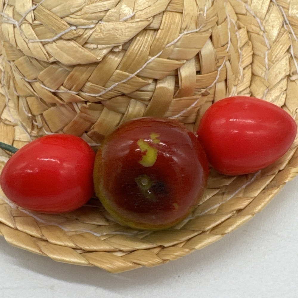 Country‎ Straw Hat Pin Brooch Adorned With Fruit 3 1/2" - Picture 2 of 4